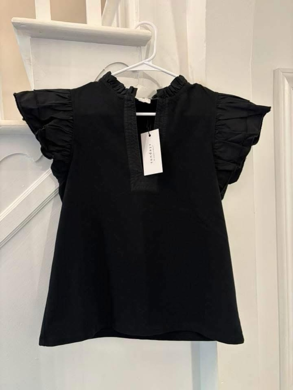 sundays Black Ruffle Sleeve Top